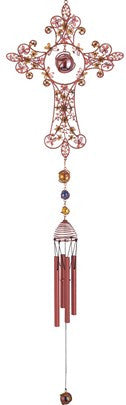 99843 Cross Copper Gem Wind Chime